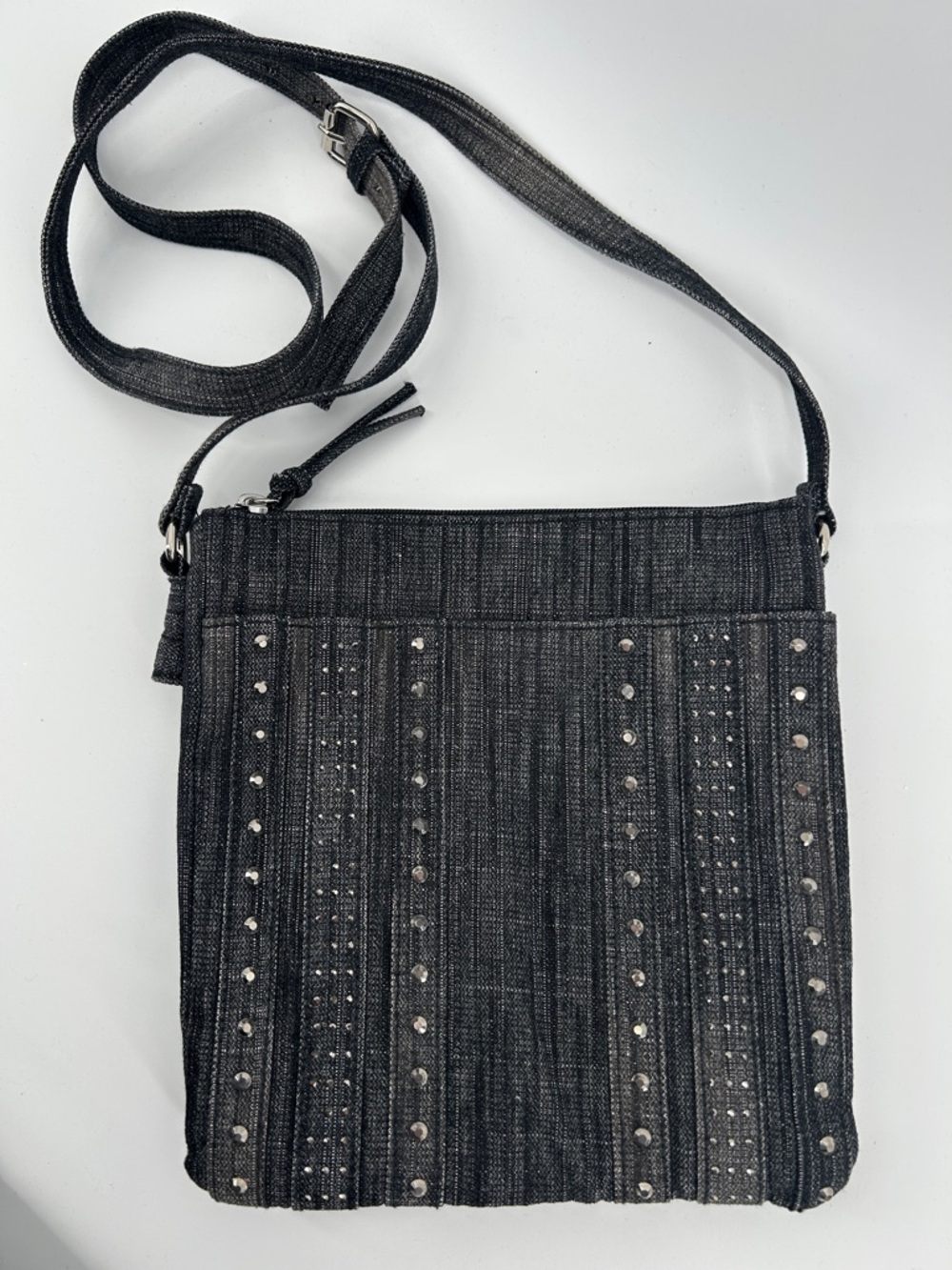 Western Boho Black, Gray Denim  Studded Crossbody Bag - Women,